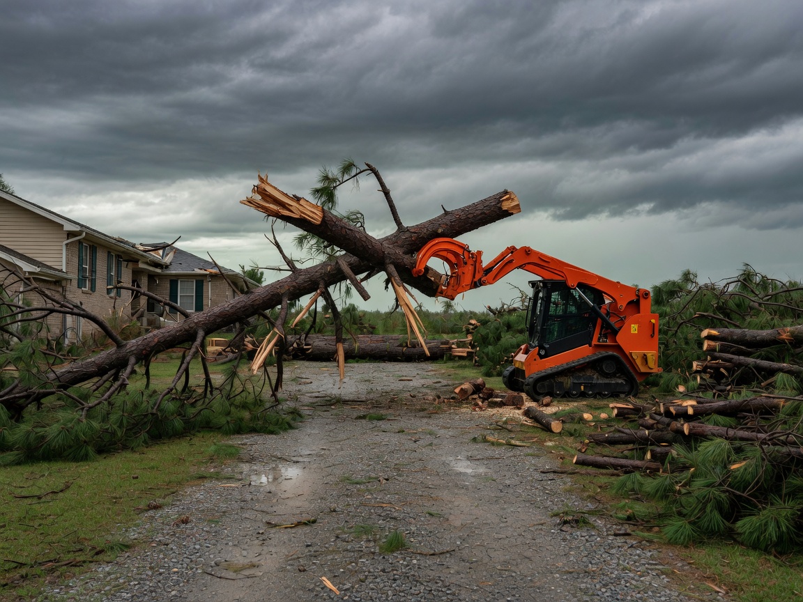Storm damage tree cleanup on a driveway